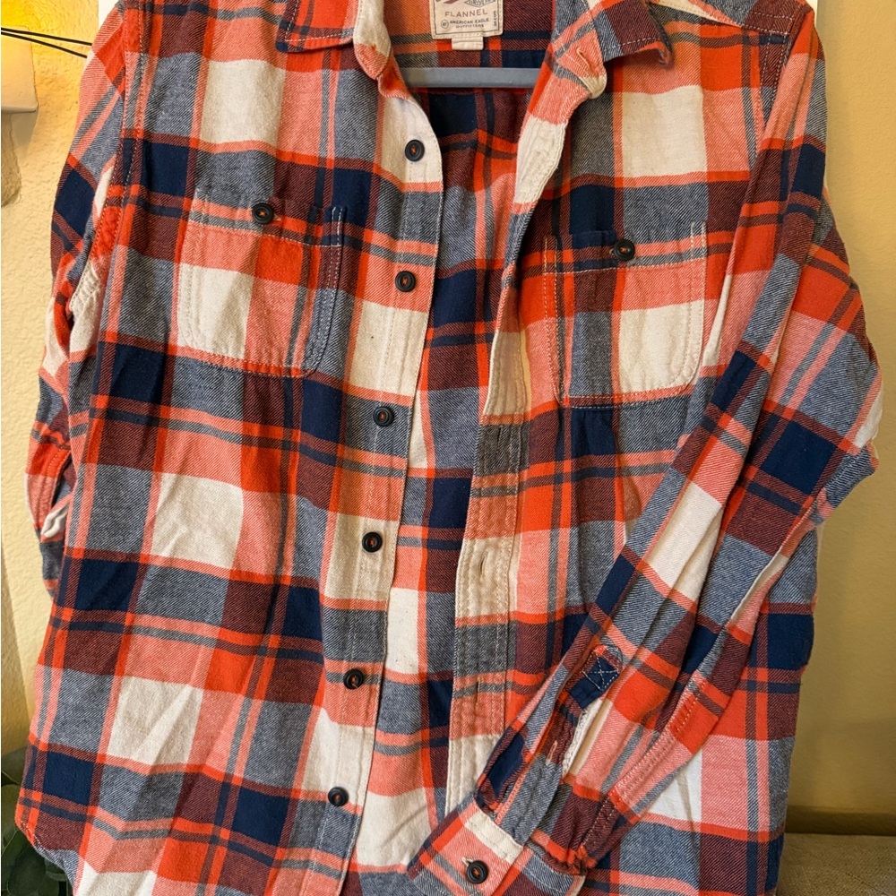 American Eagle Outfitters Orange, Blue, and White Plaid Flannel